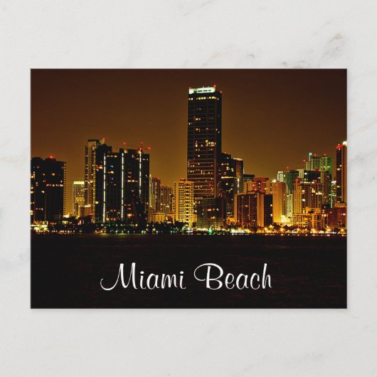 Miami Beach Florida Night Skyline Post Card Briefkaart (Voorkant)