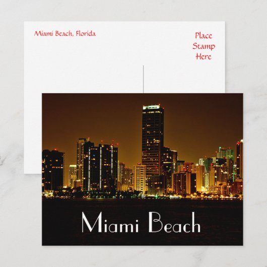 Miami Beach Florida Night Skyline Post Card Briefkaart (Voorkant / Achterkant)