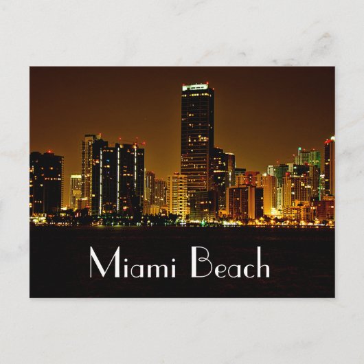 Miami Beach Florida Night Skyline Post Card Briefkaart (Voorkant)