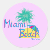 Miami Beach, Florida Palm en Sun Ronde Sticker (Voorkant)