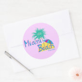 Miami Beach, Florida Palm en Sun Ronde Sticker (Envelop)