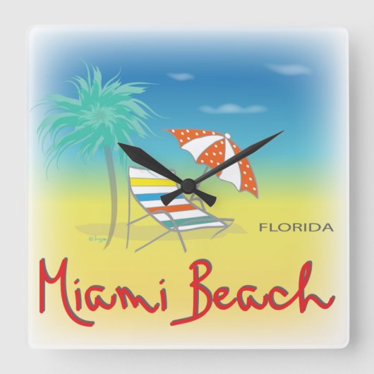 Miami Beach, Florida Palm Wall Clock Vierkante Klok (Voorkant)