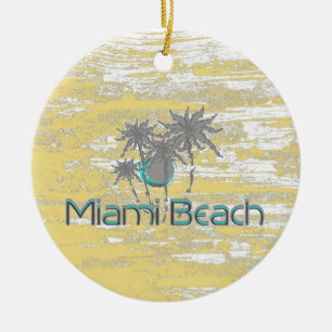 Miami-Beach, Florida, Palms, Grunge Cool Keramisch Ornament