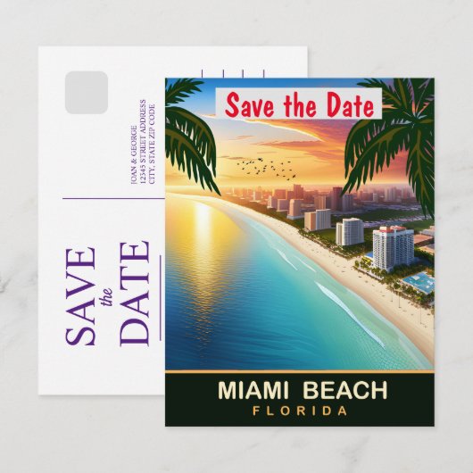 Miami Beach, Florida, Reisbriefkaart,  Save The Date (Voorkant / Achterkant)