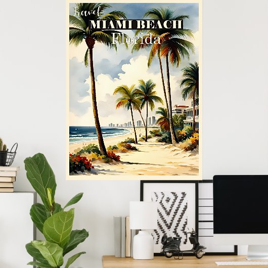 Miami Beach, Florida reisposter Poster (Thuiskantoor)