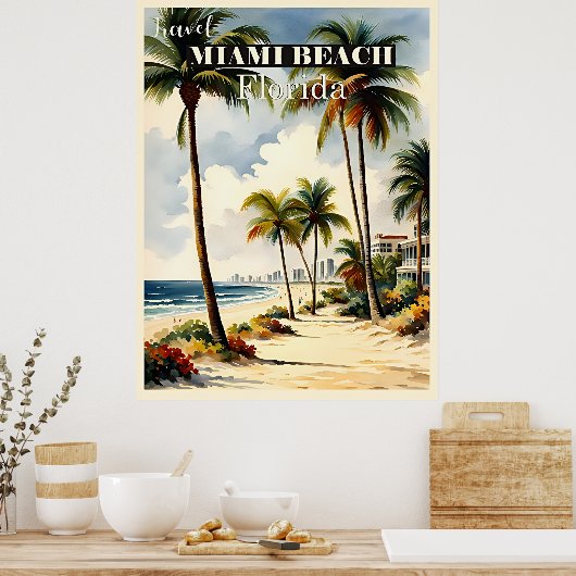 Miami Beach, Florida reisposter Poster (Keuken)