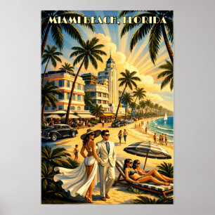 Miami Beach, Florida Retro Art Deco Kleur Toerisme Poster