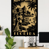 Miami Beach, Florida Retro Art Deco Travel Tourism Poster (Thuiskantoor)