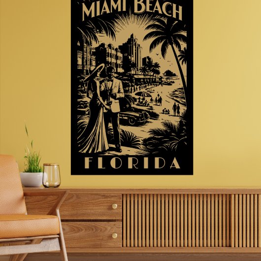 Miami Beach, Florida Retro Art Deco Travel Tourism Poster (Woonkamer 2)