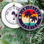 Miami Beach Florida Retro Palm Tree Travel jaren ' Keramisch Ornament<br><div class="desc">Miami Beach Florida Zand Tropische Palm Trees Souvenirs. Miami Beach Florida - Retro Tropical Palm Tree 60s Souvenirs ontwerp maakt een geweldig kerst- of verjaardagscadeau voor fans van Florida stranden. Het retro zomerse vibe ontwerp is een perfect cadeau voor reisliefhebbers en tropische bestemmingsfans. - " U kunt deze sjabloon aanpassen...</div>