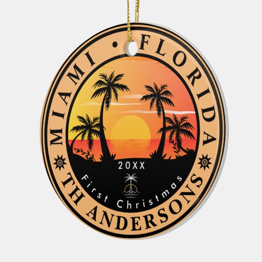 Miami Beach Florida Retro Sunset Palm Tree 80s Keramisch Ornament (Links)