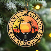 Miami Beach Florida Retro Sunset Palm Tree 80s Keramisch Ornament