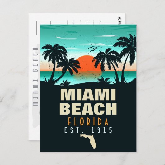 Miami Beach Florida Retro Sunset Souvenir 70s Briefkaart (Voorkant / Achterkant)