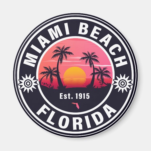 Miami Beach Florida Retro Sunset Souvenirs 60s Magneet (Voorkant)