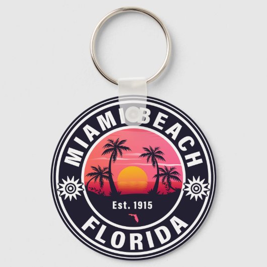 Miami Beach Florida Retro Sunset Souvenirs 60s Sleutelhanger (Voorkant)