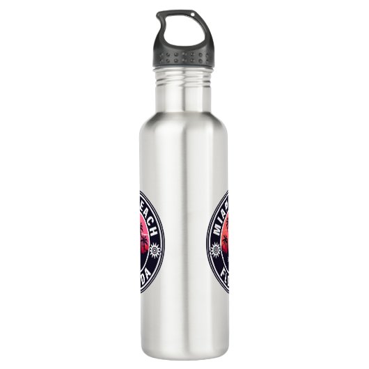 Miami Beach Florida Retro Sunset Souvenirs 60s Waterfles (Achterkant)