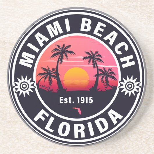 Miami Beach Florida Retro Sunset Souvenirs 60s Zandsteen Onderzetter (Voorkant)