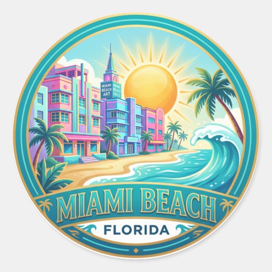 Miami Beach Florida Ronde Sticker (Voorkant)