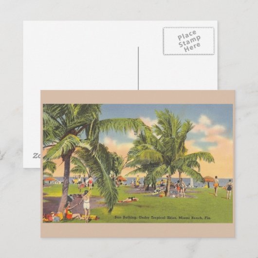  Miami Beach Florida Sunbathing Post Card Briefkaart (Voorkant / Achterkant)