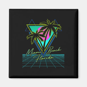 Miami Beach Florida Trip Retro 80s Vaporwave Grid Magneet