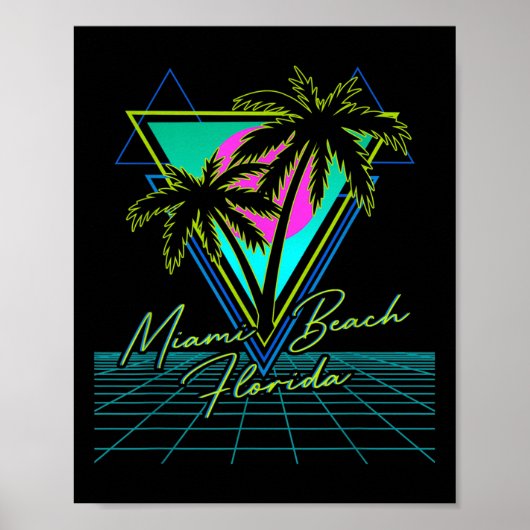 Miami Beach Florida Trip Retro 80s Vaporwave Grid Poster (Voorkant)