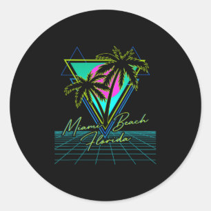 Miami Beach Florida Trip Retro 80s Vaporwave Grid Ronde Sticker