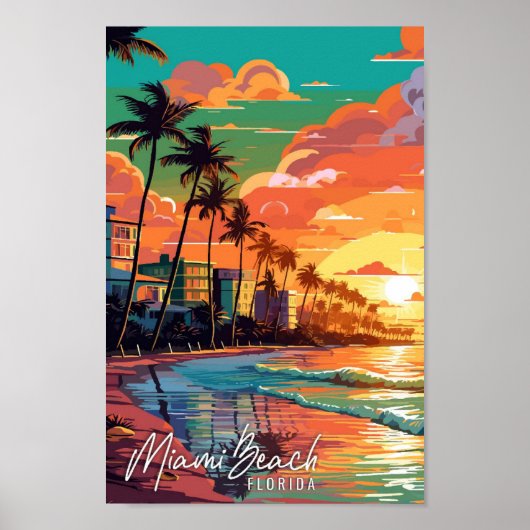 Miami Beach Florida vintage reisillustratie Poster (Voorkant)