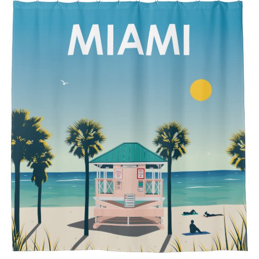 Miami Beach Florida Vintage Travel Douchegordijn (Voorkant)