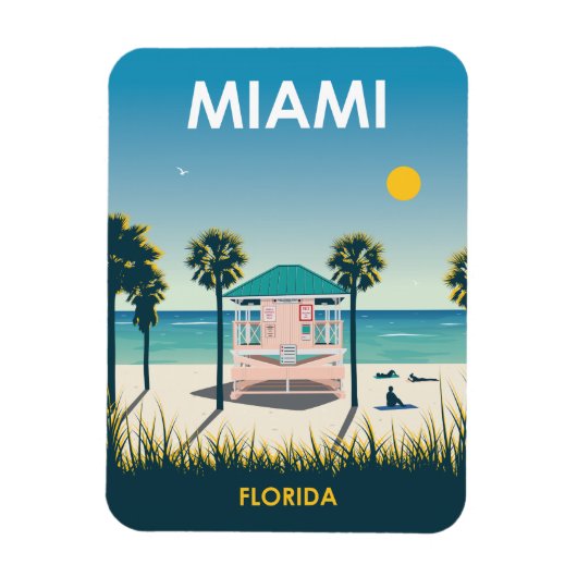 Miami Beach Florida Vintage Travel Magneet (Verticaal)