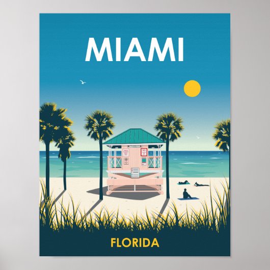 Miami Beach Florida Vintage Travel Poster (Voorkant)