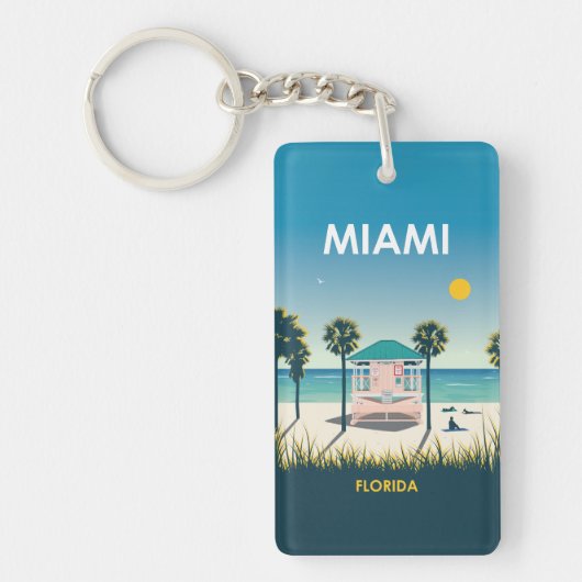 Miami Beach Florida Vintage Travel Sleutelhanger (Voorkant)