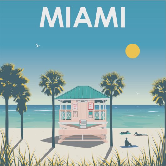 Miami Beach Florida Vintage Travel Sticker (Voorkant)