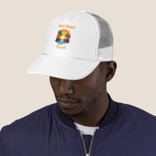Miami Beach Florida Vintage Zonsondergang Kust Tru Trucker Pet
