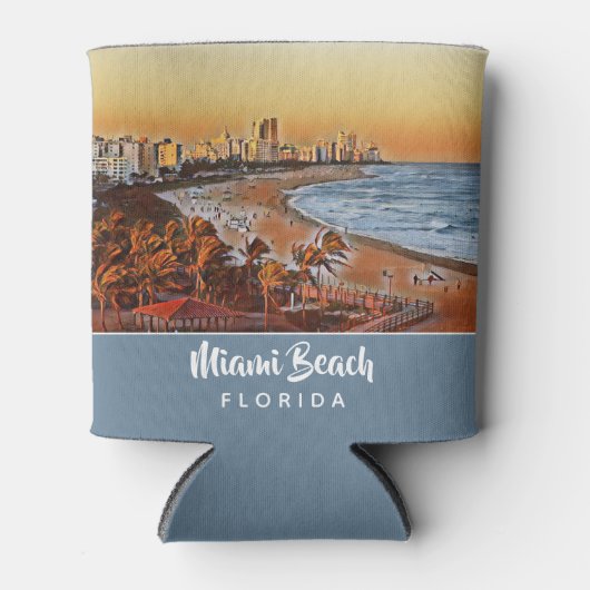 Miami Beach Florida  Waterverf Art Blikjeskoeler (Voorkant)