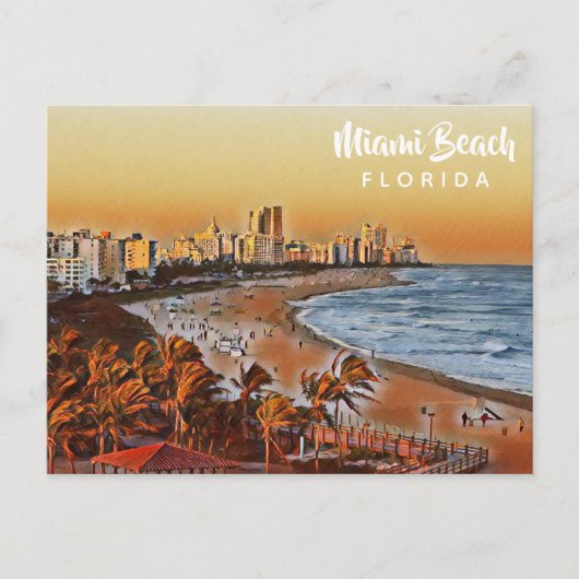 Miami Beach Florida  Waterverf Art Briefkaart (Voorkant)