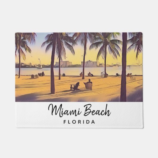 Miami Beach Florida Waterverf Art Deurmat (Voorkant)