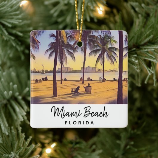 Miami Beach Florida  Waterverf Art Keramisch Ornament (Boom)