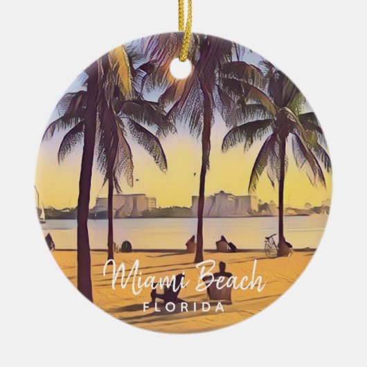 Miami Beach Florida  Waterverf Art Keramisch Ornament (Voorkant)