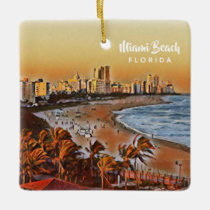 Miami Beach Florida  Waterverf Art Keramisch Ornament