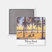Miami Beach Florida  Waterverf Art Magneet (Voorkant / Achterkant)