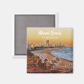 Miami Beach Florida  Waterverf Art Magneet (Voorkant / Achterkant)