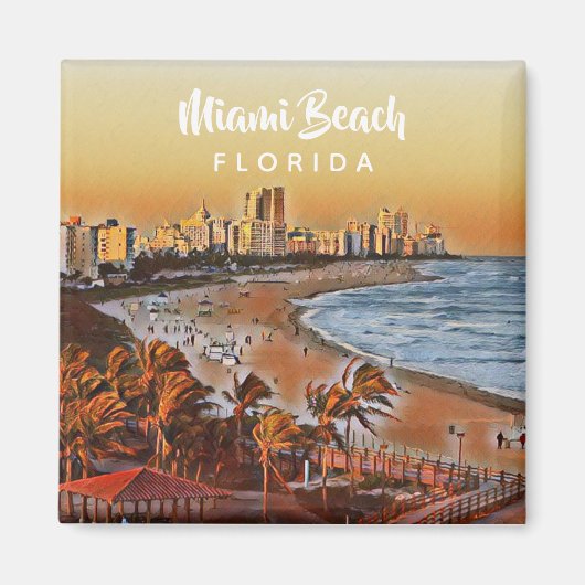 Miami Beach Florida  Waterverf Art Magneet (Voorkant)