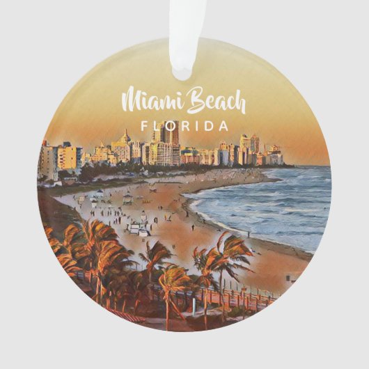 Miami Beach Florida  Waterverf Art Ornament (voorkant)