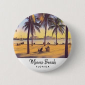 Miami Beach Florida  Waterverf Art Ronde Button 5,7 Cm (Voorkant)