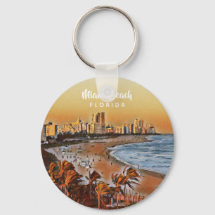 Miami Beach Florida  Waterverf Art Sleutelhanger