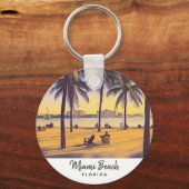 Miami Beach Florida  Waterverf Art Sleutelhanger (Voorkant)