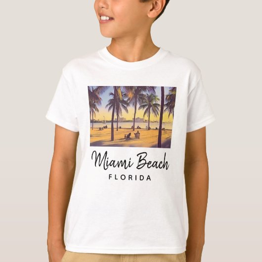 Miami Beach Florida Waterverf Art T-shirt (Voorkant)