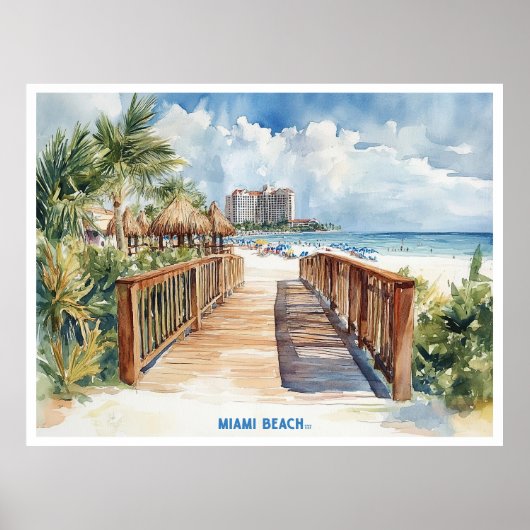 Miami Beach, Florida waterverf schilderen briefkaa Poster (Voorkant)