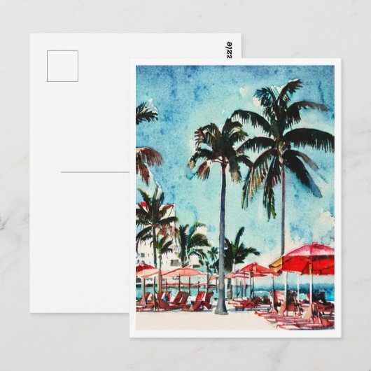 Miami Beach Florida Waterverf schilderij Briefkaart (Voorkant / Achterkant)