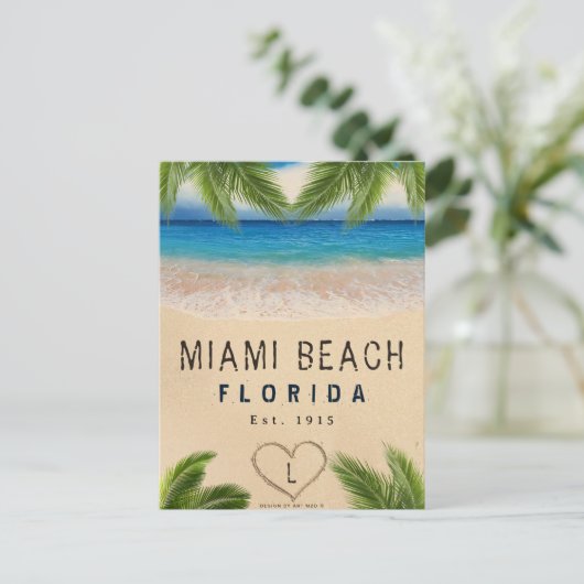 Miami Beach Florida Zand Tropische palmbladeren Briefkaart (Staand voorkant)